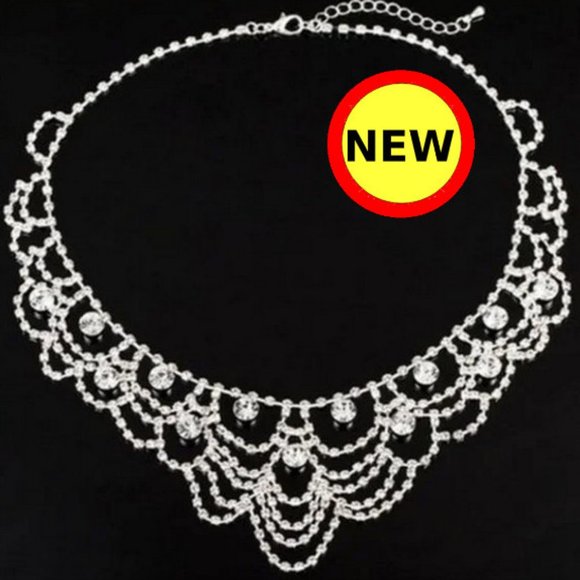 NEW Sparkling Crystal White Rhinestone Necklace - Picture 1 of 5